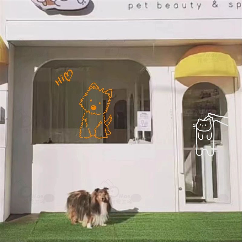 고양이 유리창 스티커 화장실 강아지 애견 거울 왼쪽에 고양이스틱-블랙 전사필름부착 작은 - 상세 이미지 2