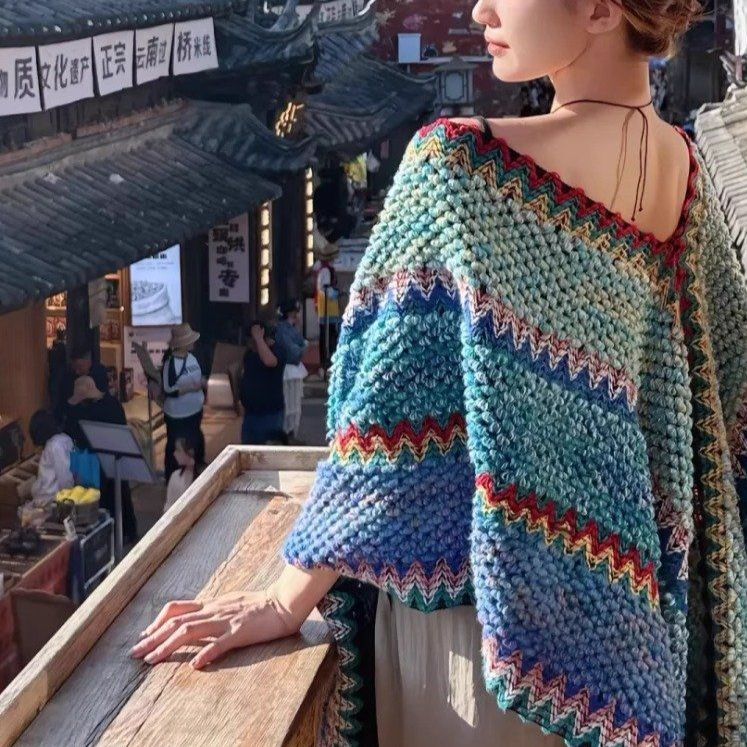 보헤미안 숄 몽골 여행 판초 망토 복고풍 멕시코 캠핑 - 상세 이미지 5