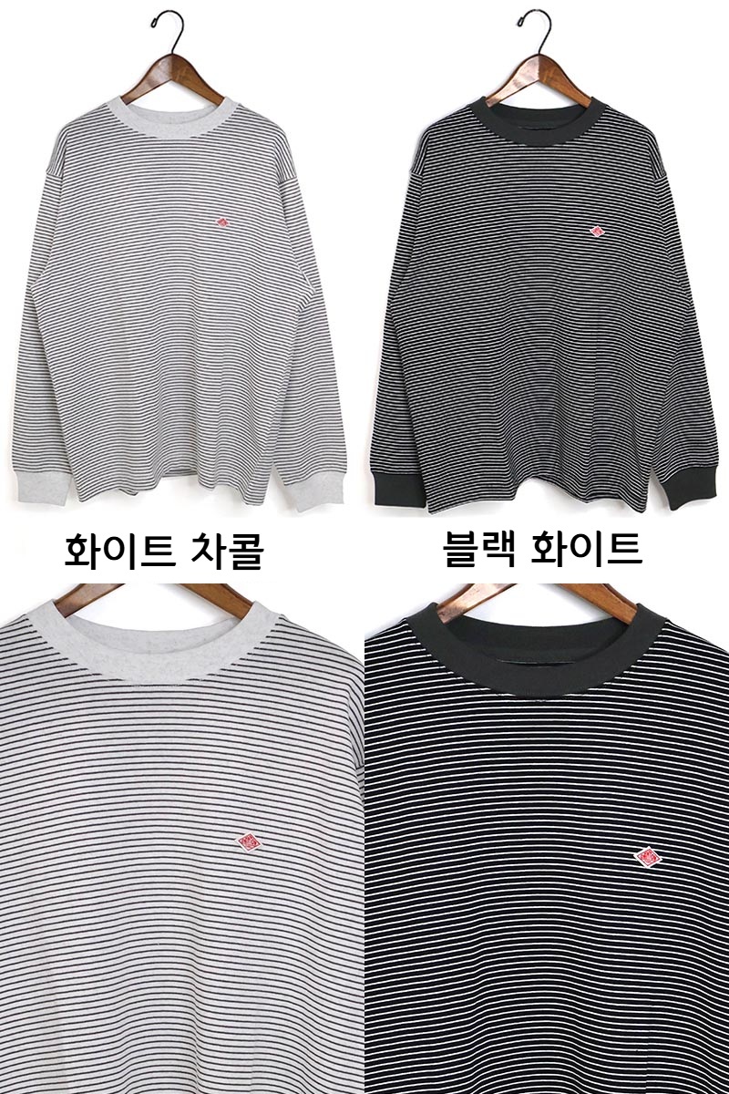 단톤 스트라이프 긴팔 티셔츠 크루넥 남성 맨투맨  DT-C0200TCB 블랙 화이트 XL - 상세 이미지 2