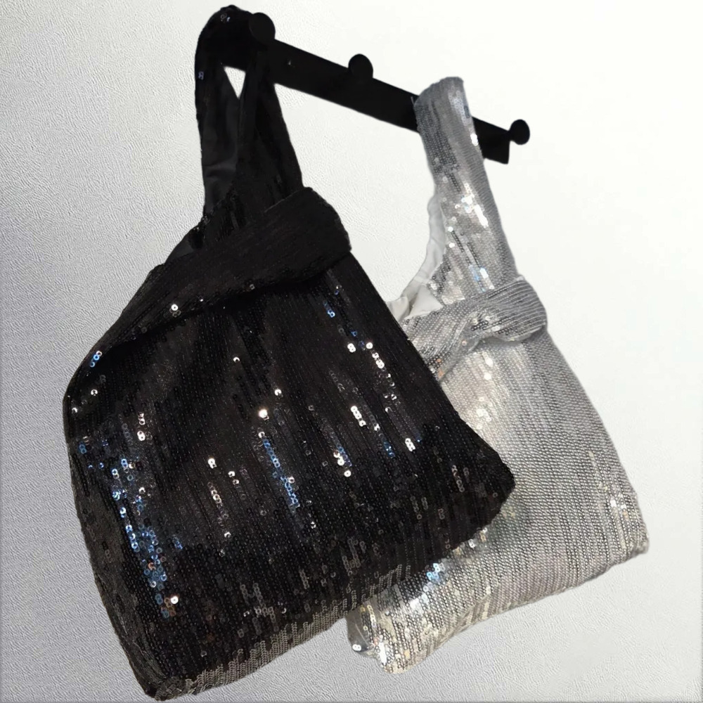 여성 블링블링 스팽글 토트백 블랙 실버 칼라 반짝이 가방 이미지 8
