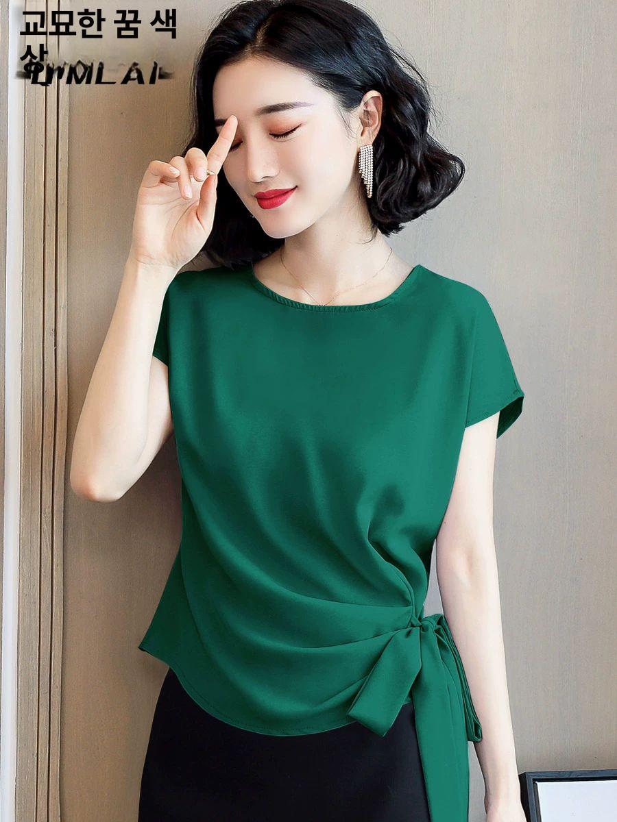 루즈핏 여성 상의 기본티 반팔 여자 티셔츠 옐로우 M 40.0-50.0kg - 상세 이미지 4