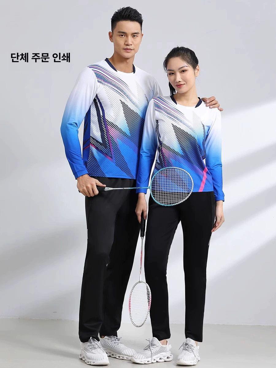 탁구복 배드민턴 테니스 가을 겨울 긴팔 유니폼 상하세트 6355A 검정 민트그린+5901A M - 상세 이미지 2