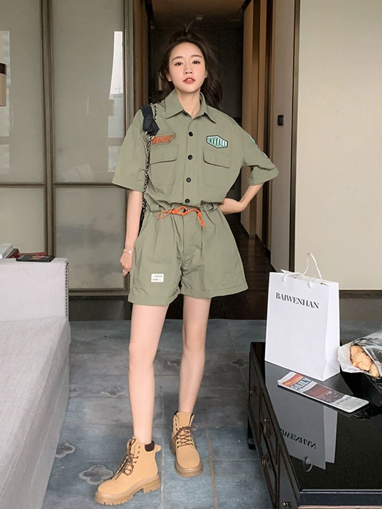 여름 점프수트 빅사이즈 반바지 투피스 배기 조거 루즈핏 올리브그린 XS 47.5kg이하 - 상세 이미지 2