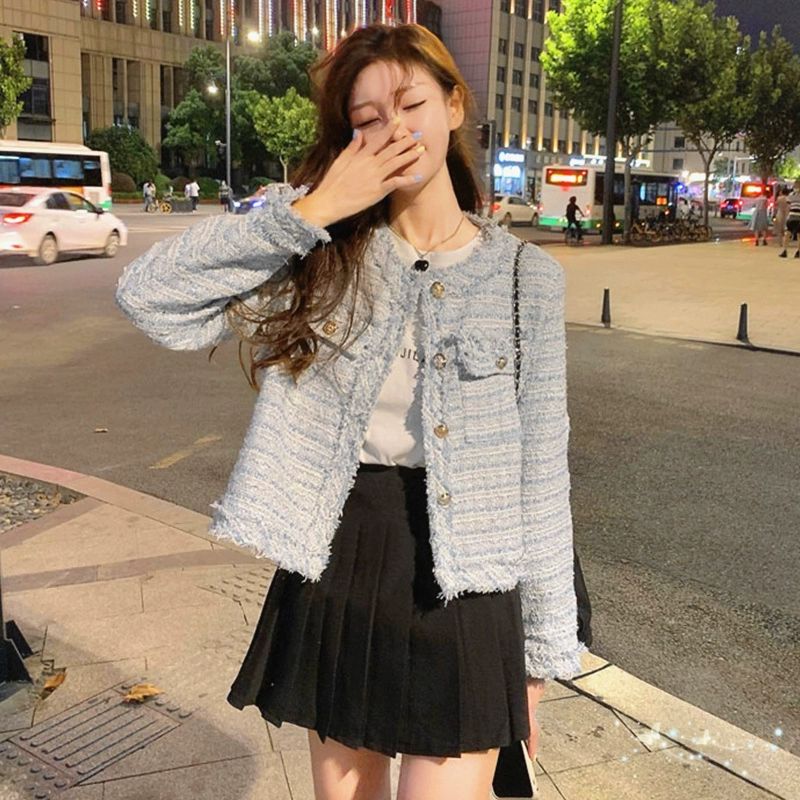 프랑스풍 프렌치 트위드 재킷 자켓 결혼식 하객룩 블루 S - 상세 이미지 2