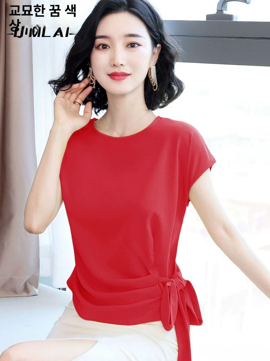 루즈핏 여성 상의 기본티 반팔 여자 티셔츠 옐로우 M 40.0-50.0kg - 상세 이미지 3
