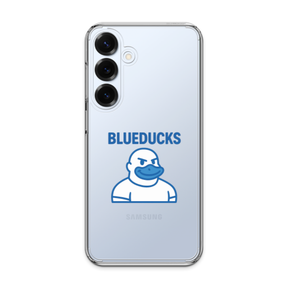 크리스탈 하이브리드 케이스 _ BLUEDUCKS 근육덕 캐릭터 삼성 갤럭시 S25 S24 S23 / 부드러운 사용감 / 충격에 강한 소재 / 일체형 하이브리드 구조 - 메인 이미지