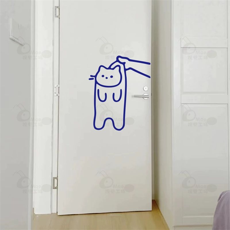 고양이 유리창 스티커 화장실 강아지 애견 거울 왼쪽에 고양이스틱-블랙 전사필름부착 작은 - 상세 이미지 5