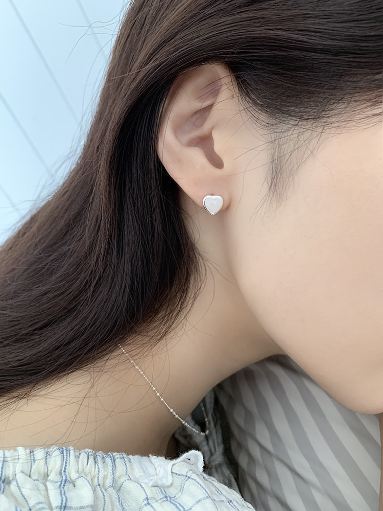 [무배] 셀프러브 하트 원석 이어링 - 실버925 로즈쿼츠 아쿠아마린 백수정 천연 은귀걸이 이미지 6