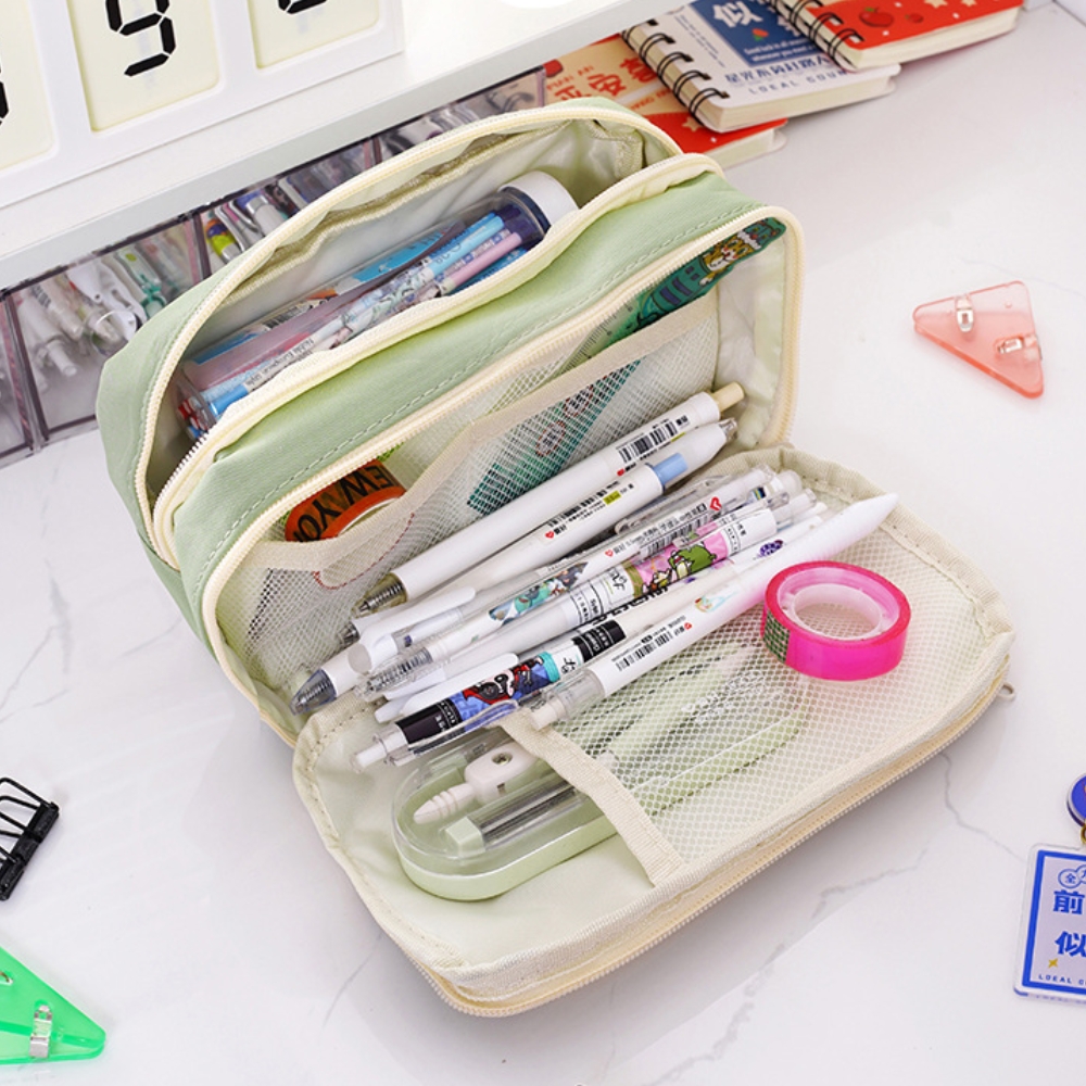 초등 고학년 대용량 필통 투명포켓 포카 수납 3단 파우치 이미지 2