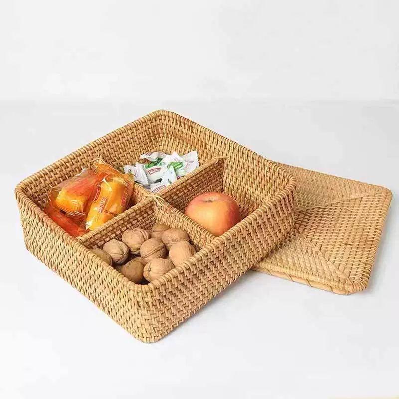 뚜껑있는 바구니 수납함 바구니 대나무 라탄 원형 원형 무칸 견과류박스 26x9cm - 상세 이미지 2