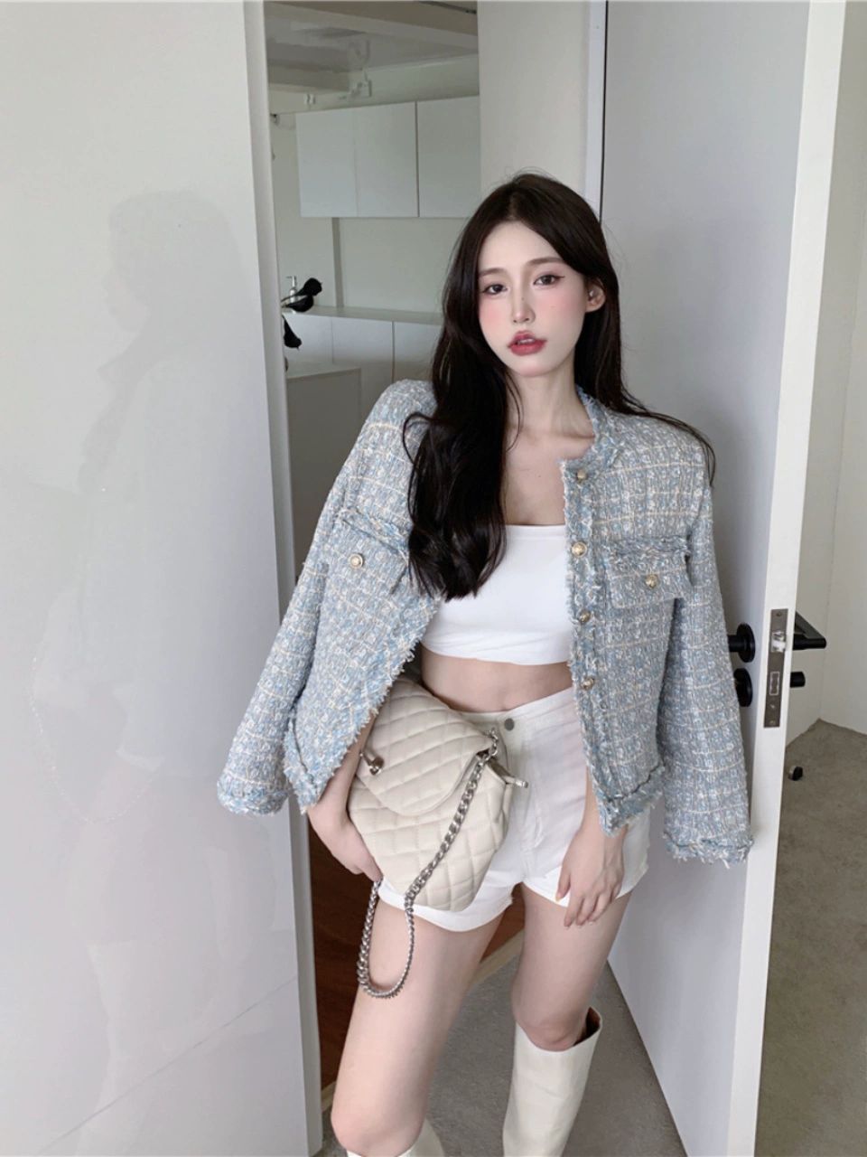 가을 겨울 트위드 자켓 재킷 결혼식 하객룩  앵커색 일반형 S - 상세 이미지 2