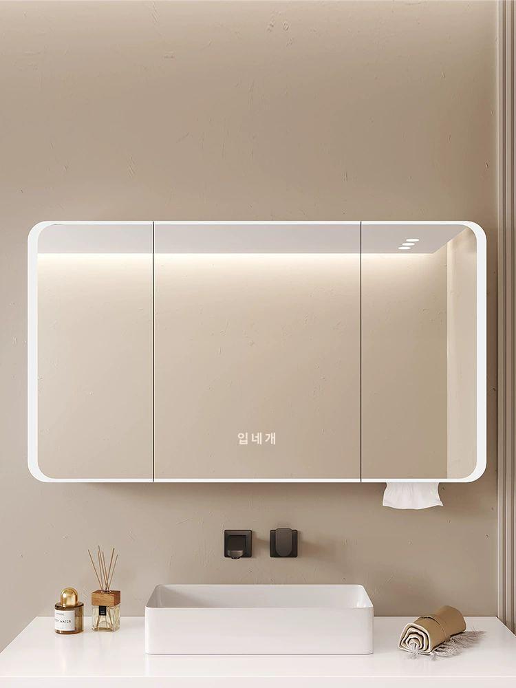 LED 욕실 수납장 벽걸이 상부장 수납 미러 100CM 둥근 모서리 일반 거울장 A - 상세 이미지 2