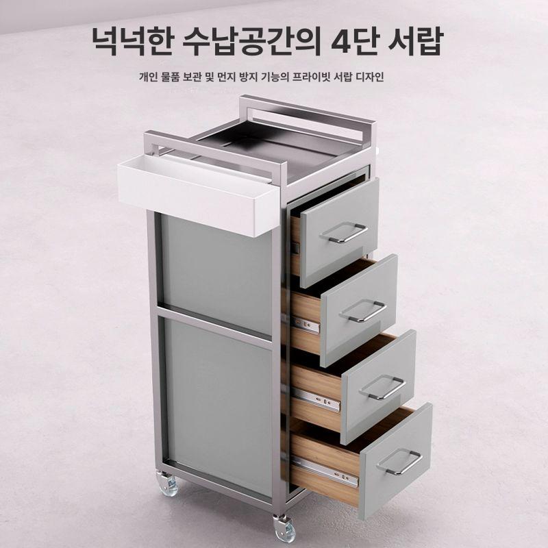 미용 커트 트레이 컷트 스테인리스 수납 바퀴 실버 툴 캐비넷 - 상세 이미지 2
