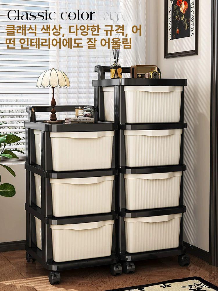 다용도 이동식 수납장 수납함 베란다 철제 선반 서랍 야경 블랙 손잡이형 3단 만능 바퀴 - 상세 이미지 4