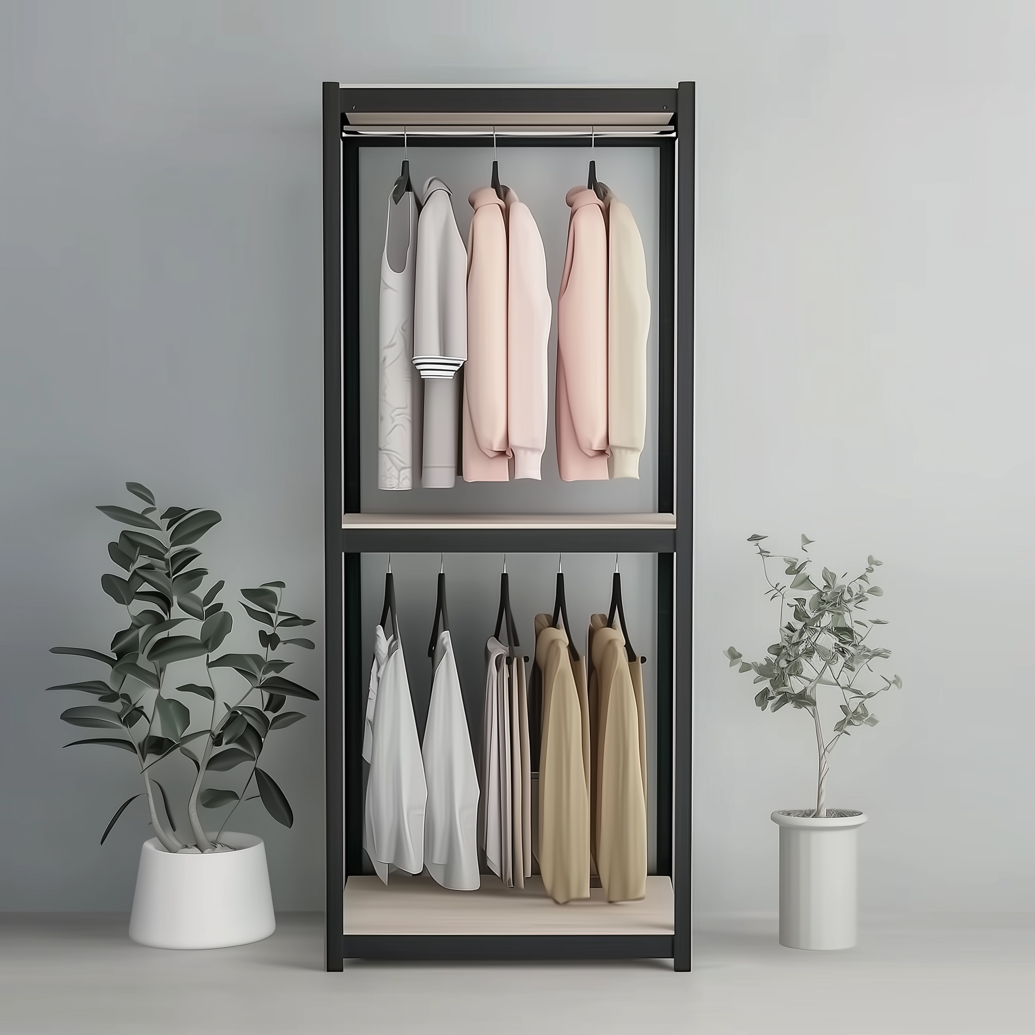 시스템행거 철제 조립식 드레스룸 옷장 커튼 스피드랙행거 홈던트 7004001500 3단 행거봉2개