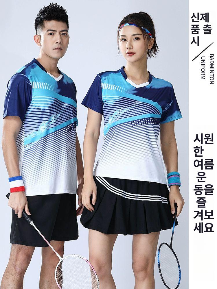테니스복 탁구복 배드민턴복 반팔 반바지 스커트 상하세트 상청색 세트 LJ1850 남성용 M - 상세 이미지 2