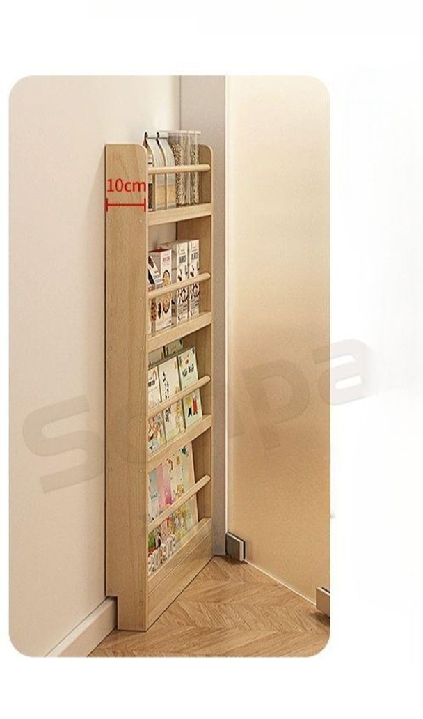 문뒤 책장 틈새 정리대 초슬림 수납장 책꽂이 원목색 따뜻한 화이트 5단 100CM - 상품 이미지