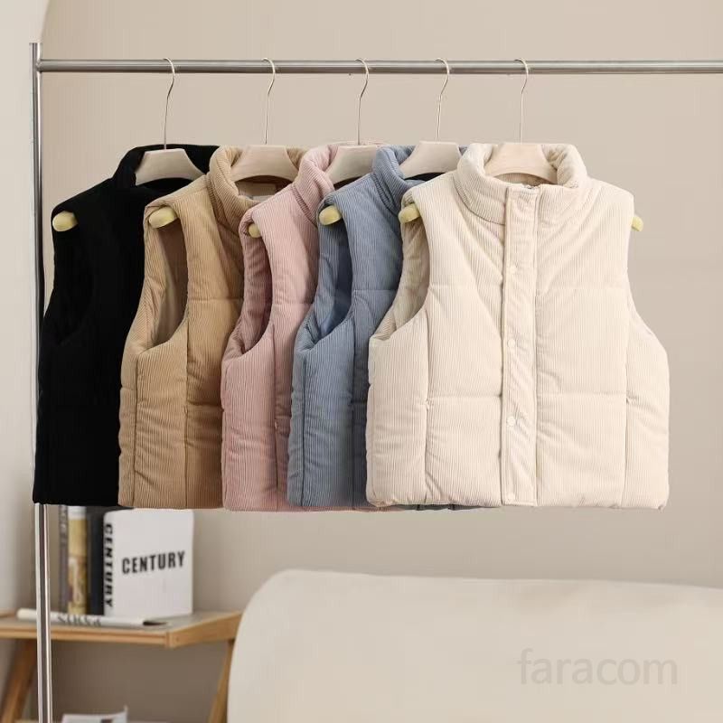 여성 코듀로이 경량 패딩 조끼 가을 겨울용 따뜻한 착용감 캐주얼 베스트 스타일리시한 디자인 데일리 아웃도어용