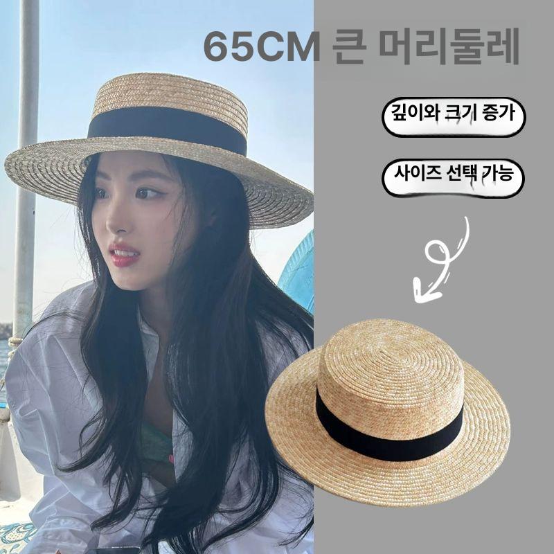 여성 밀짚모자 여름 보닛햇 지사 라탄 니트모자 대두 수제 밀짚모자-베이지 검은띠 프리사이즈 스타일54-59cm - 상세 이미지 2