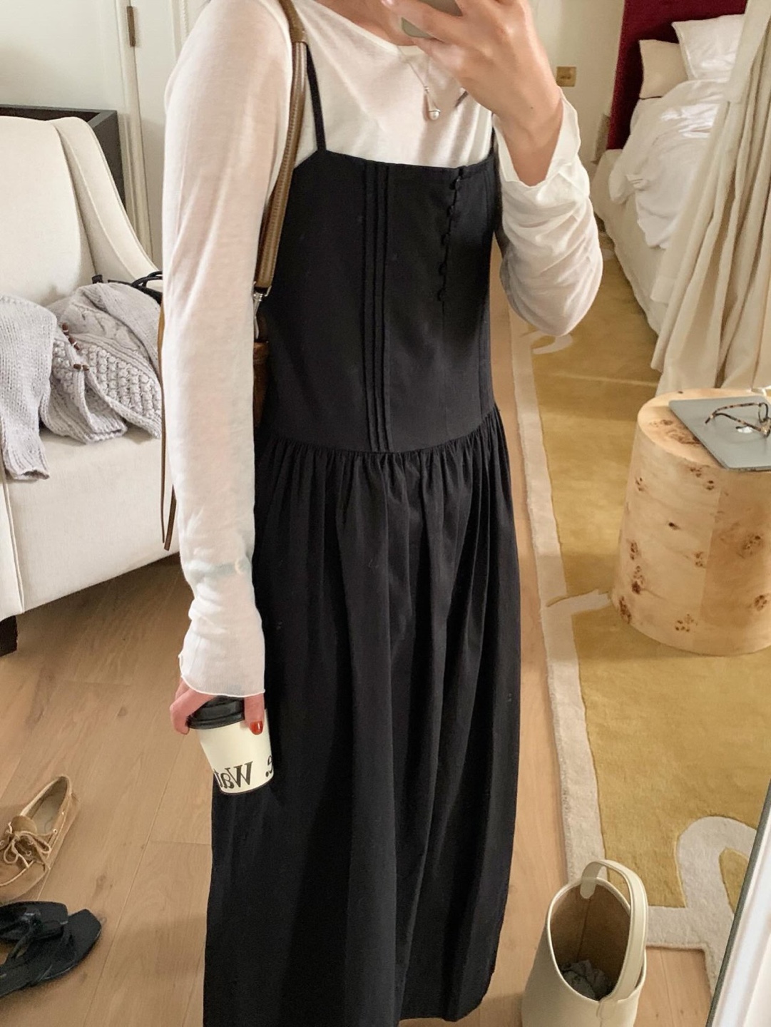 코튼 끈나시 허리 셔링 핀턱 데일리 롱 원피스 - 상세 이미지 2