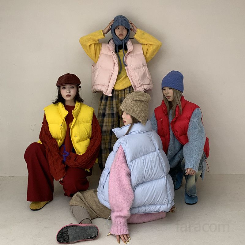 여성 경량 패딩 조끼 숏 다채로운 색상 봄 가을 트렌디한 스타일 캐주얼 아웃도어 데일리웨어 스탠드 칼라 편안한 착용감