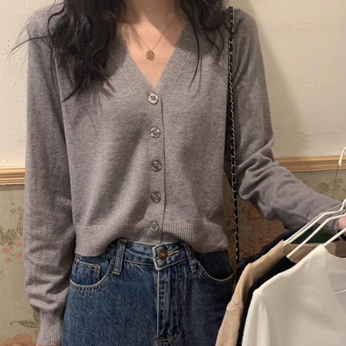 브이넥 긴팔가디건 여성슬림핏 베이직 니트자켓 - 메인 이미지