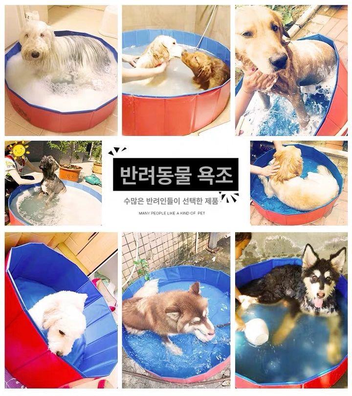 애견 욕조 수영장 강아지목욕탕 접이식 샤워 가정용 직경 120cmx높이 30cm 블루 - 상세 이미지 3