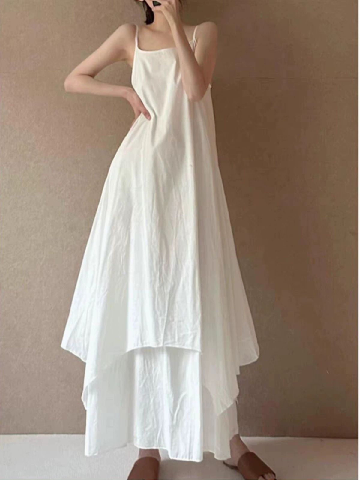 여성 나시 레이어드 스퀘어넥 민소매 캡소매 슬리브리스 화이트 고품질판 L 추천 45.0-55.0kg - 상세 이미지 3