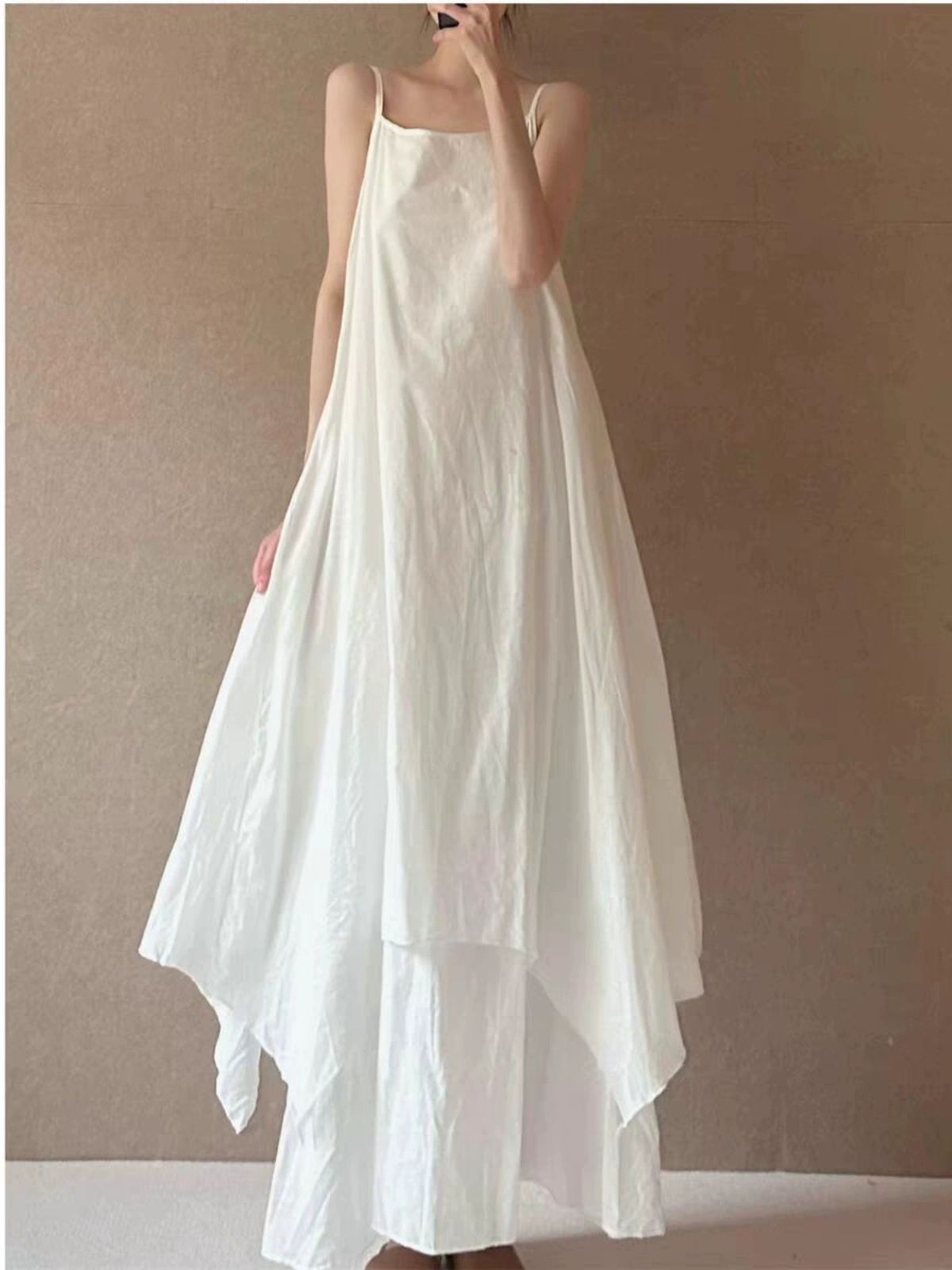 여성 나시 레이어드 스퀘어넥 민소매 캡소매 슬리브리스 화이트 고품질판 L 추천 45.0-55.0kg - 상품 이미지