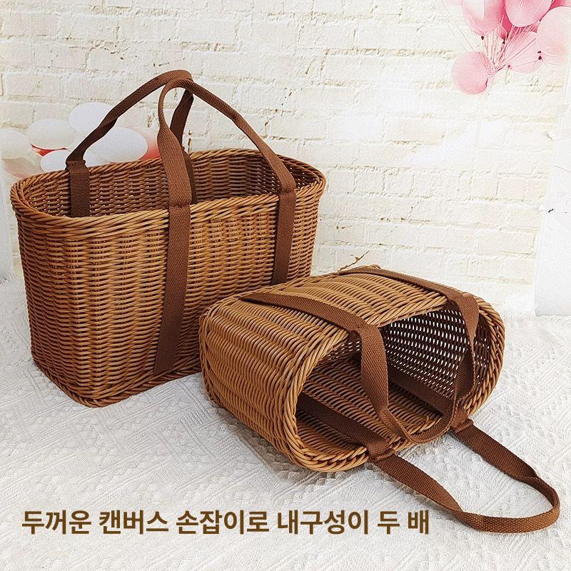 빨대가방 바스켓 라탄 비치백 베트남 뜨개 휴양지 밀짚 천끈 바구니 소형 - 상세 이미지 5