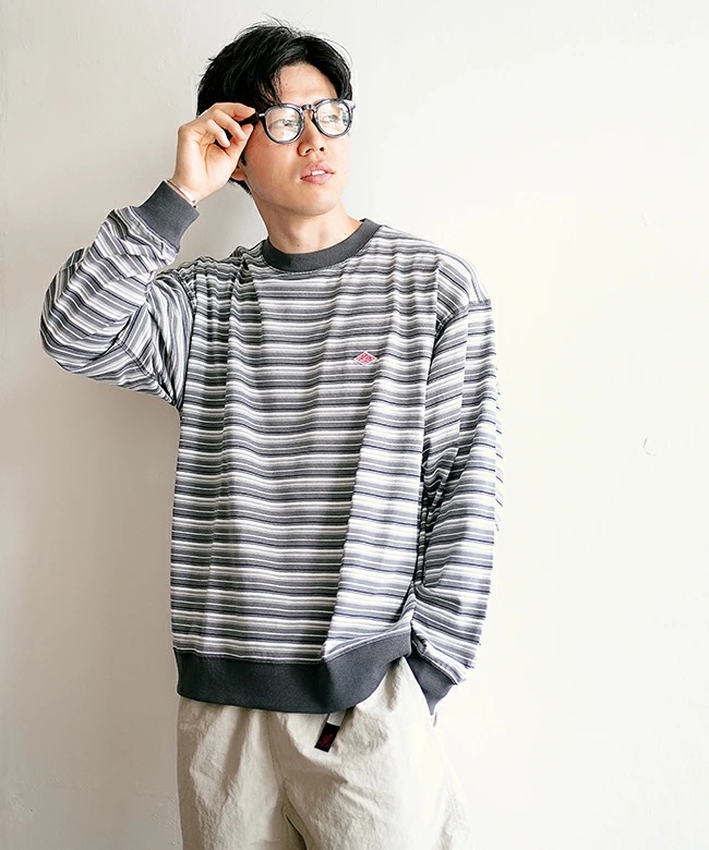 단톤 스트라이프 롱슬리브 긴팔 티셔츠 남성 DT-C0204TCB-B M 그레이 화이트 - 상세 이미지 2