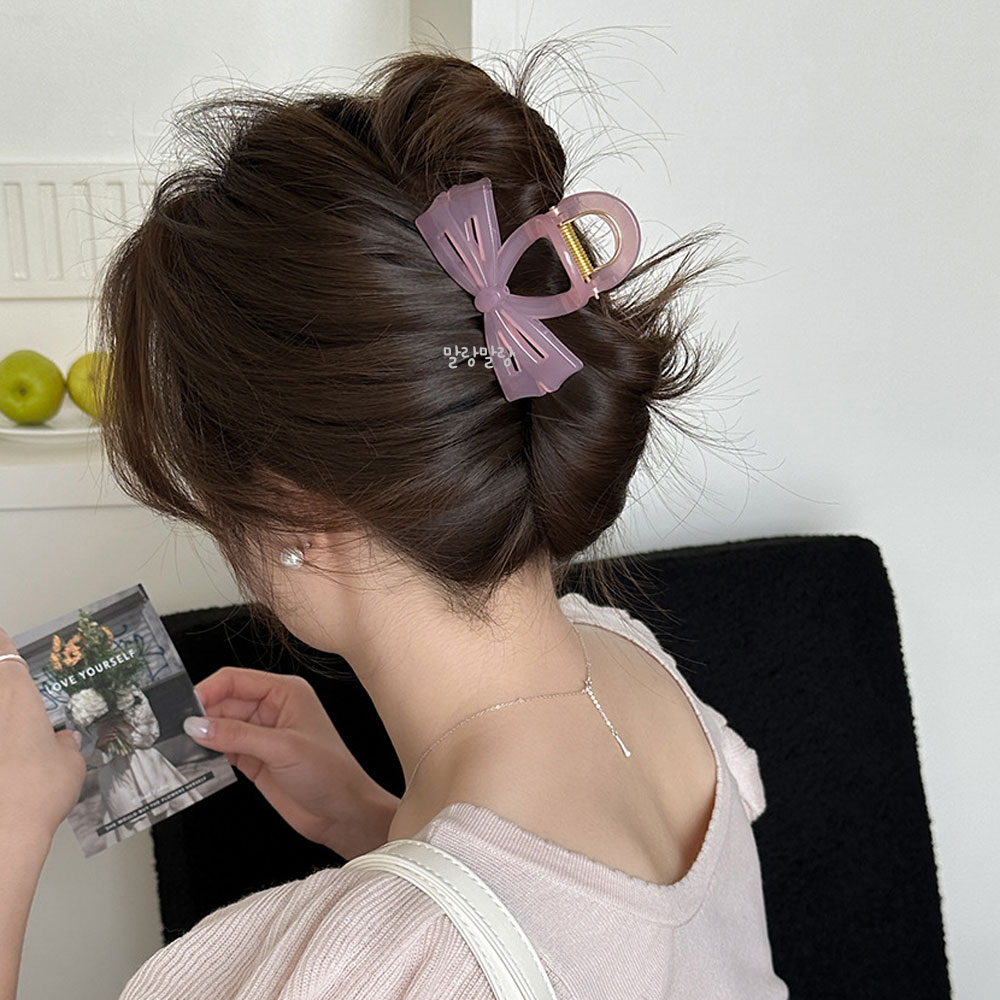 톤다운 리본 헤어클립 가벼운 올림머리집게핀 - 상세 이미지 3