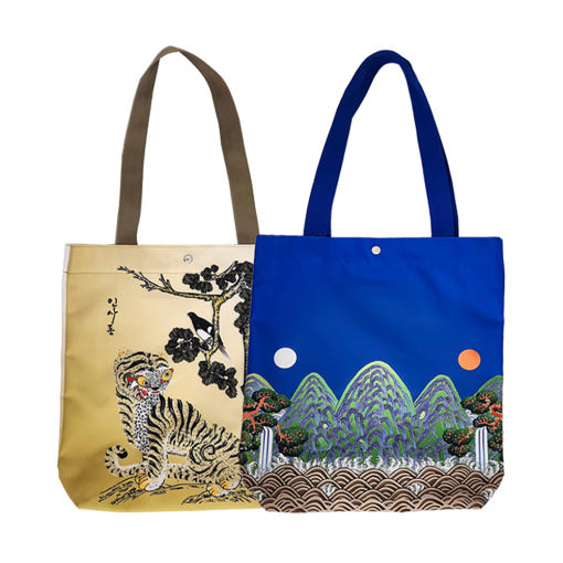 케이팝 데몬헌터스모티브 전통 민화 호작도 일월오봉도 까치 호랑이 에코백 박물관굿즈