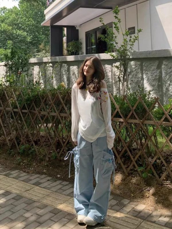여성 대나무 코튼 긴팔 블라우스 여름 자외선 차단 오프숄더 스타일 루즈핏 통기성 좋은 시원한 착용감 데일리 캐주얼룩 - 상세 이미지 5
