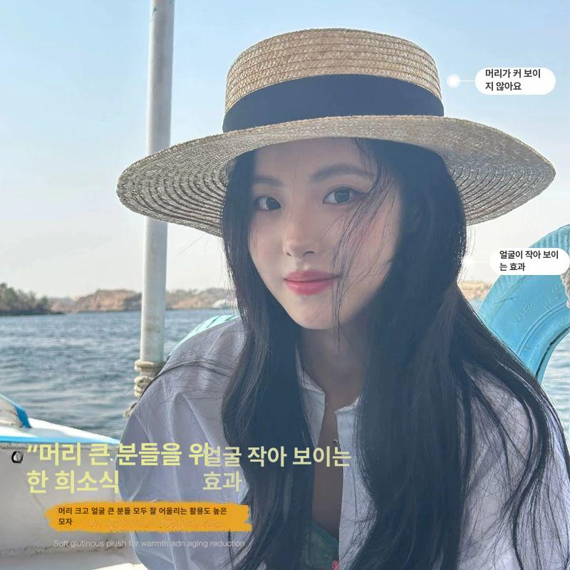 여성 밀짚모자 여름 보닛햇 지사 라탄 니트모자 대두 수제 밀짚모자-베이지 검은띠 프리사이즈 스타일54-59cm - 상세 이미지 5