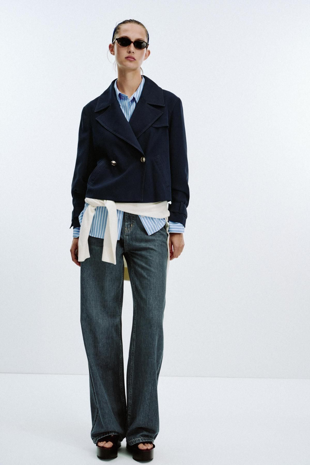자라 테일러드 더블브레스트 크롭 재킷 3588/885 NAVY BLUE - 상세 이미지 2