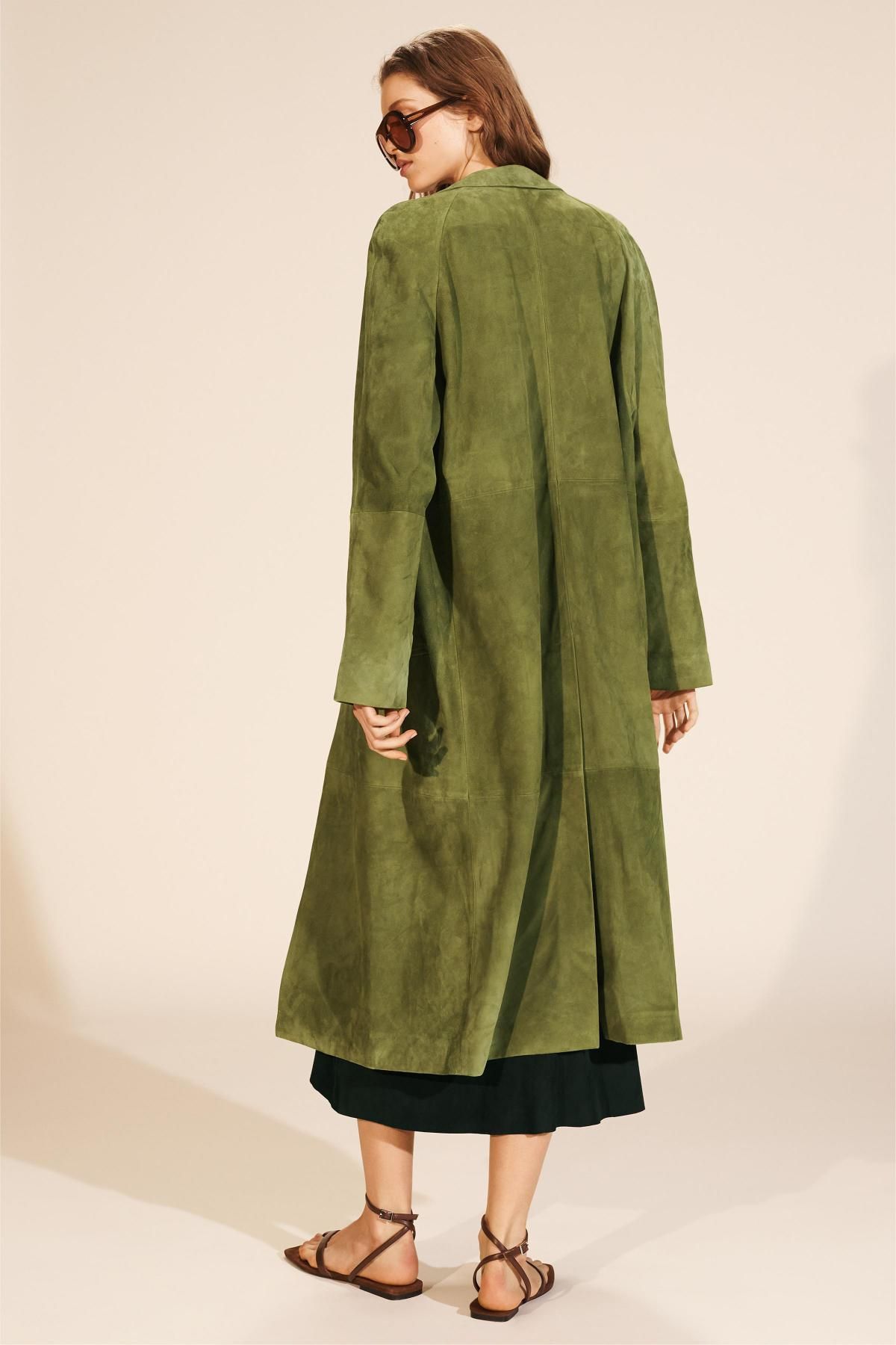 자라 프리미엄 스웨이드 레더 롱코트 한정판 0247/901 LIGHT GREEN - 상세 이미지 4