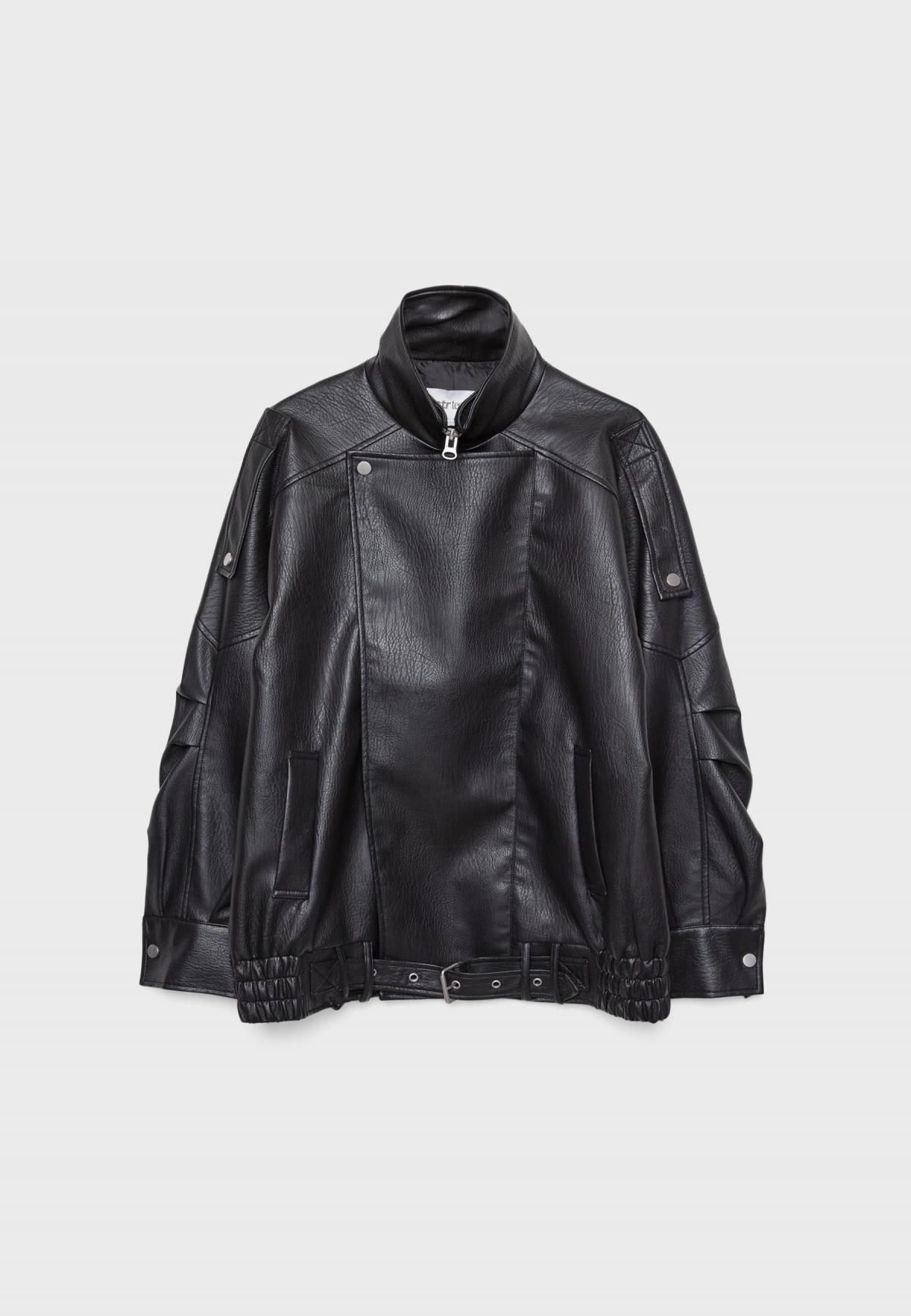 스트라디바리우스 오버사이즈 레더 이펙트 하이넥 벨트 재킷 8461/710 BLACK - 상품 이미지