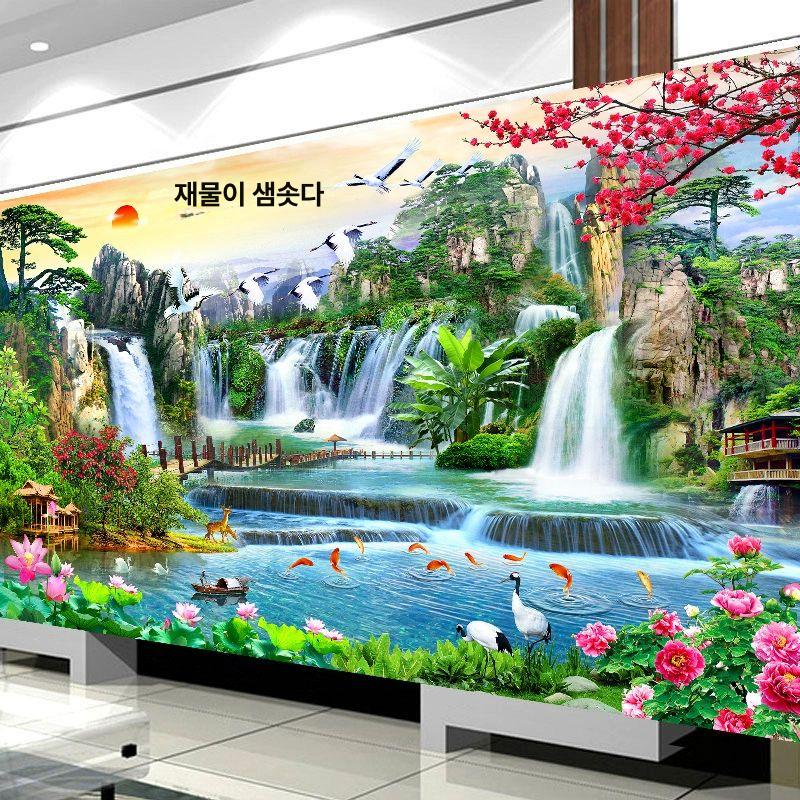 보석십자수 폭포 풍경 키트 인테리어 대형 선물사이즈 비정형 다이아몬드 큐브 180x90cm - 상세 이미지 3