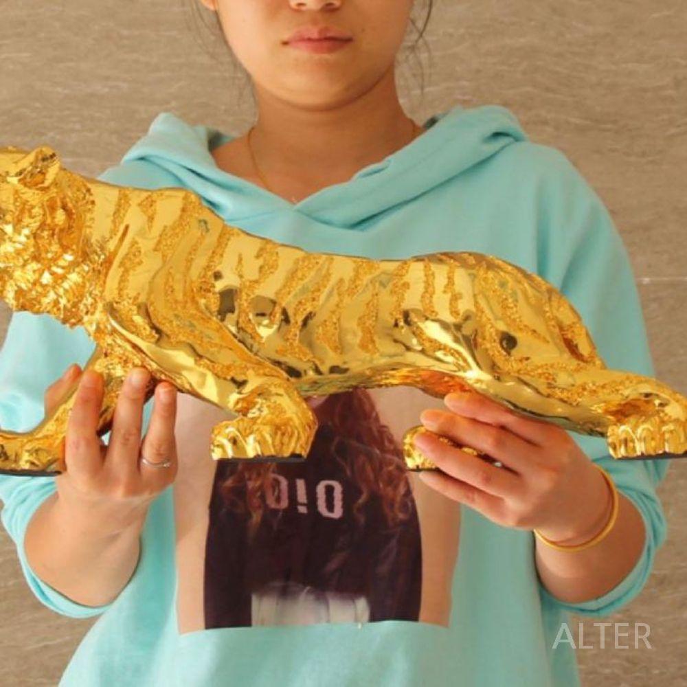 황동구리 호랑이 모형 개업 장식 데코 선물 소품 55CM 골드 호랑이 - 상세 이미지 4