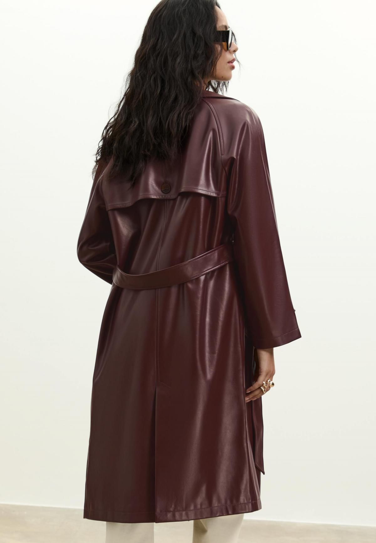 스트라디바리우스 페이크레더 롱 더블 트렌치코트 5802/173 BURGUNDY - 상세 이미지 5