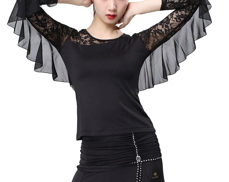여성 알레마나 댄스복 사교 댄스 스포츠의상 블랙 상의 M - 상품 이미지