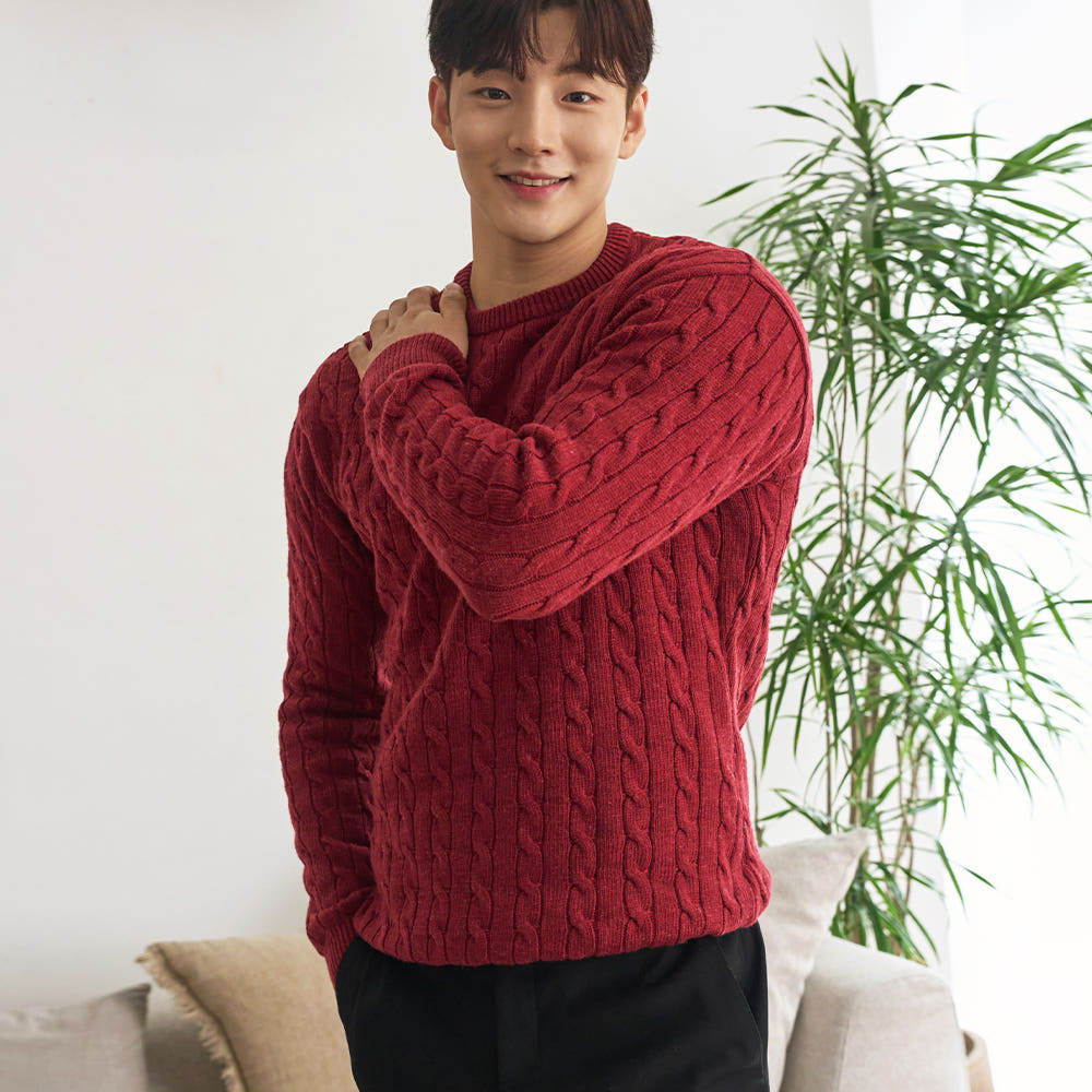 핵쿨남 어깨넓어보이는 남자 머슬핏 니트 긴팔 꽈배기