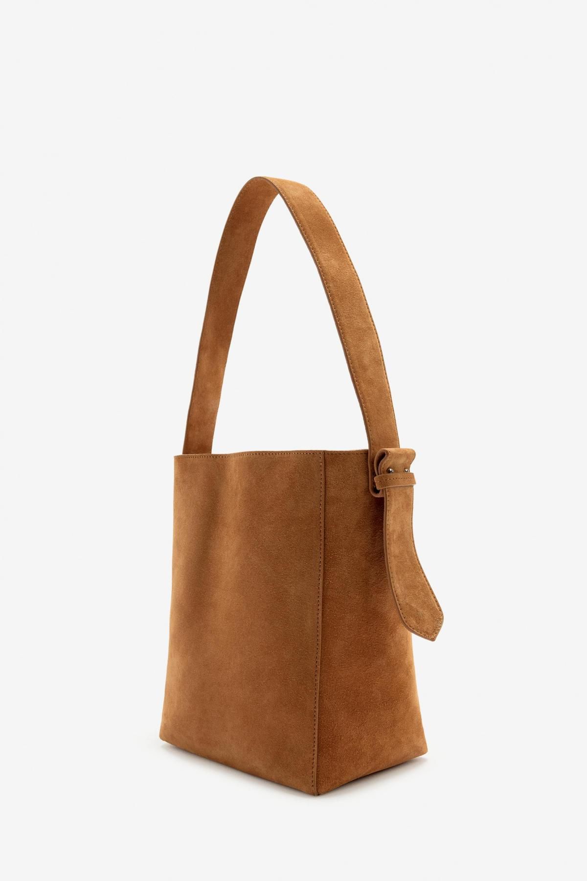 자라 스웨이드 쇼퍼백 버킷백 6150/610 DARK TAN - 상세 이미지 3
