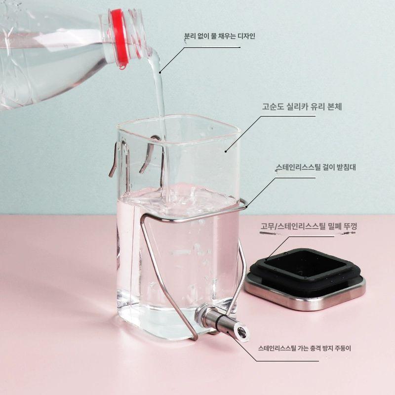 스텐 앵무새 자동급수기 피더 걸이형 정수기 고양이 원형병 스트라이커 주전자 300ml - 상세 이미지 3