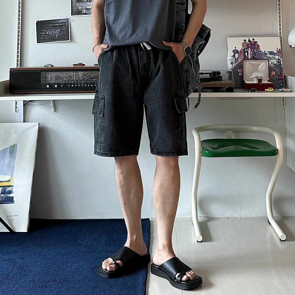 남자 카고반바지 데님 청 밴딩 남자 반바지 남성 버뮤다팬츠 - 상품 이미지