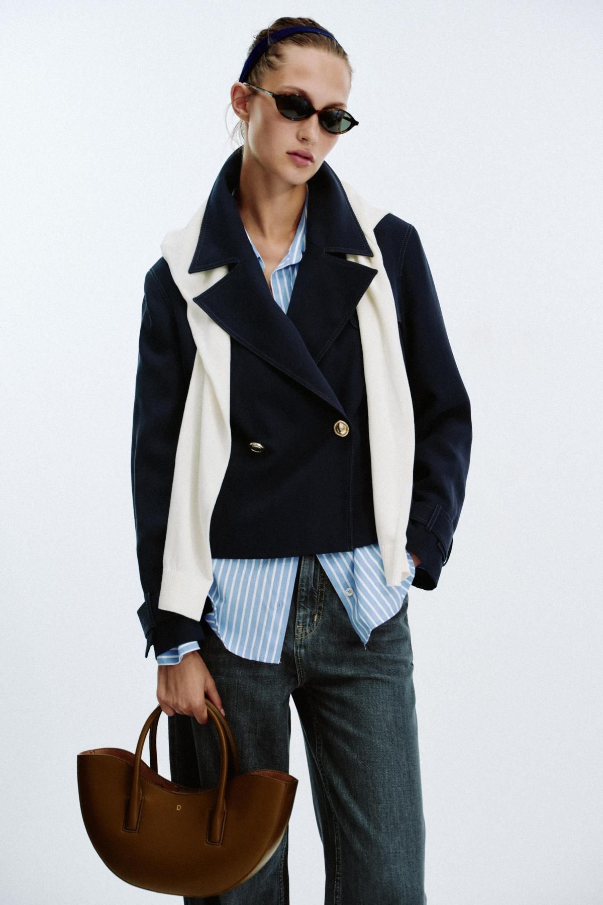 자라 테일러드 더블브레스트 크롭 재킷 3588/885 NAVY BLUE - 상세 이미지 3