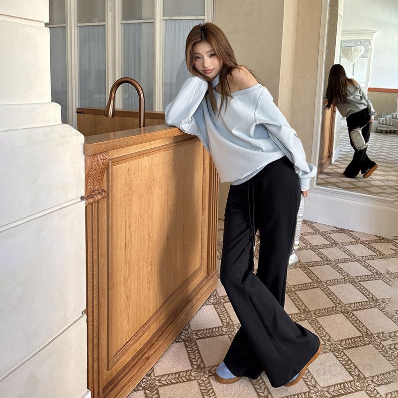 여성 오프숄더 스웨트셔츠 여름 캐주얼 탑 심플한 디자인 스카이블루 컬러 데일리 착용감 편안한 외출용 스타일링 - 상세 이미지 3