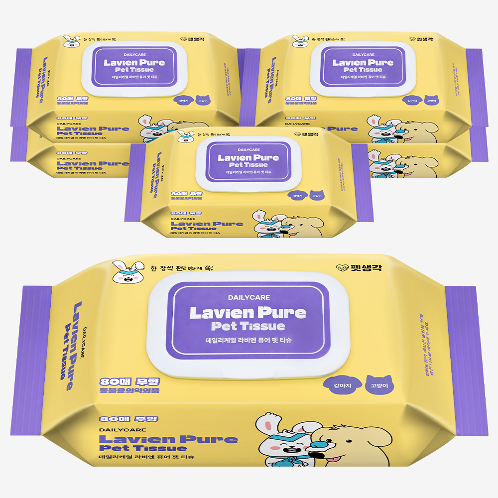 펫생각 도톰한 80매 6팩 고양이 강아지 물티슈 유기농 저자극 바디 애견 펫 티슈 엠보 제품 이미지