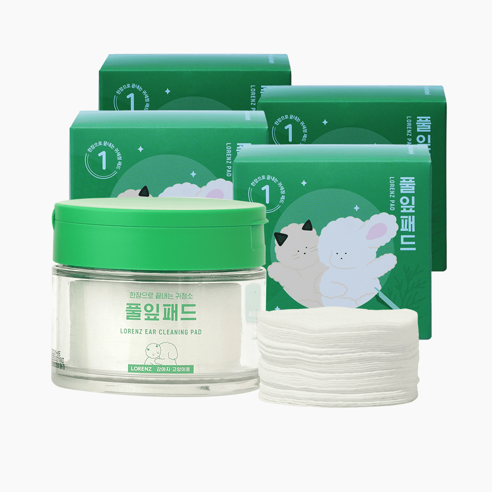 [무료배송] 로렌츠 풀잎패드 강아지귀청소 강아지귀세정제 40매 160g, 4개 - 상품 이미지